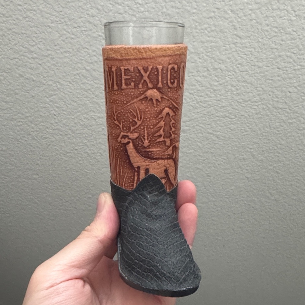 Mexico Leather Boot Shot Glass Holder